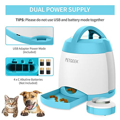 PETGEEK Automatic Dog Treat Dispenser with Button - Puzzle Memory Training Feeder, Pet Geek Button Treat Food Dispensing Toys Interactive, Iq Training Dog Feeder (Blue) - color: Blue