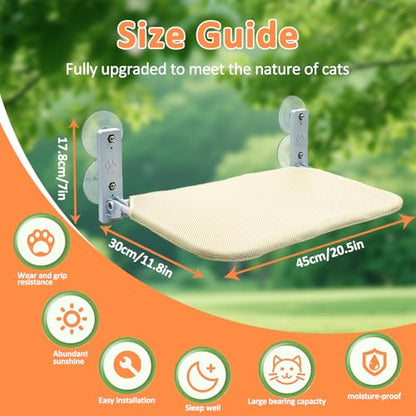 Cat Window Perch, Cordless Hammock, Fold-Up Cat Bed with Zip Closure, Easy Fold Machine Washable Seat, Sturdy Metal Frame for Cats and Kittens (Beige Breathable Mesh, Large) - size: Large