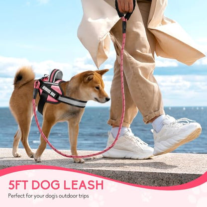 Service Dog Vest Harness and Leash Set, Animire in Training Dog Harness with 10 Dog Patches, Reflective Dog Leash with Soft Padded Handle for Small, Medium, Large, and Extra-Large Dogs - color: Rosy, size: XXS