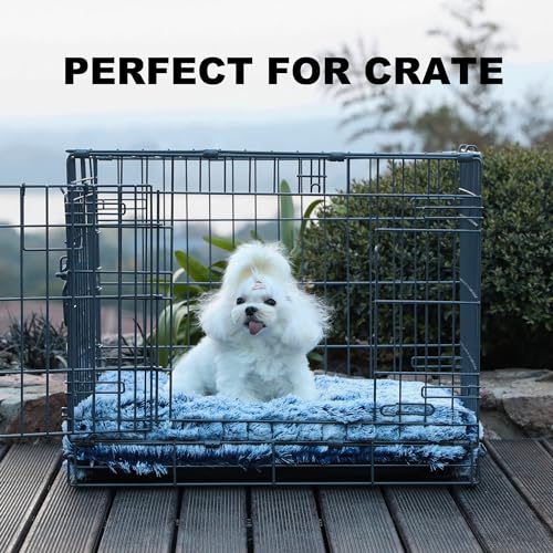Bedfolks Plush Waterproof Dog Crate Bed, Removable Washable Cover, Faux Fur, 17"x12", Dark Blue - color: Dark Blue, size: XX-Small(17x12'')