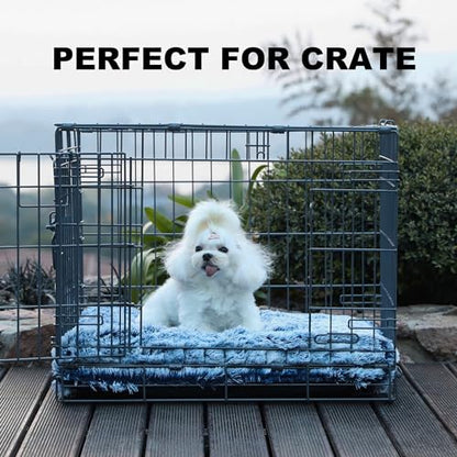 Bedfolks Plush Waterproof Dog Crate Bed, Removable Washable Cover, Faux Fur, 17"x12", Dark Blue - color: Dark Blue, size: XX-Small(17x12'')