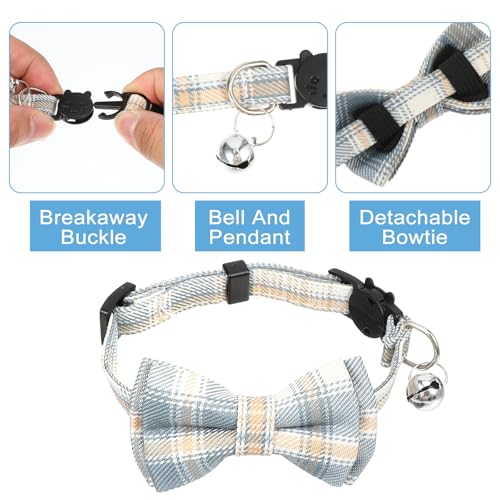 3pcs Bow Tie Cat Collar with Bells, Breakaway Bowtie Plaid Cat Collar, Soft Adjustable Bow Cats Collars for Kitten Puppy and Small Pets - color: green