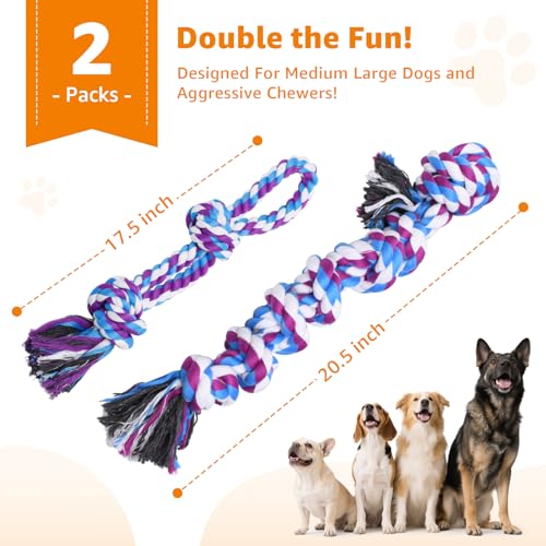 LOOBANI Dog Rope Toys for Aggressive Chewers, 2 Packs Replacement Interactive Chew Toy for Pet Grinding Teeth, Tug of War Toy for Small Medium Large Breeds(Purple Blue) - color: Purple Blue