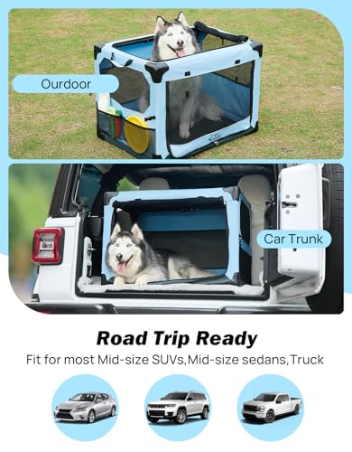 JOYTUTUS Pet Day Special, 32 Inch Collapsible Dog Crate, Steel Frame 8-Bar Foldable Soft Kennel, Portable Travel Crate for Large Dog Up to 51lbs, Oxford Cat Carrier Fit for Car Travel Indoor Outdoor - size: M (32" L x 23" W x 23" H)