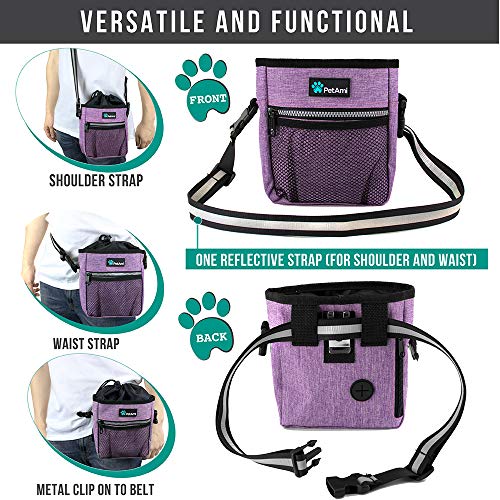 PetAmi Dog Treat Pouch, Pet Treat Pouch for Training, Dog Walking Bag Holder for Kibbles, Pet Food Toy, Dog Trainer Essentials Supplies, Poop Bag Dispenser, 3 Ways to Wear (Purple) - color: Heather Purple