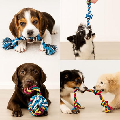 Large Tough Chew Toys for Aggressive Chewers Large Breed,Heavy Duty Dental Rope Toys Kit for Medium Dogs,5 Knots Indestructible Cotton Puppy Teething Chew Tug Toy Set of 5