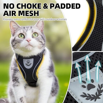 PUPTECK Cat Harness and Leash Set Escape Proof Reflective Cat Walking Harness Adjustable Soft Breathable Mesh Vest for Small Pets, Black, S - color: Black, size: S (NECK 9.5"-11", CHEST 13"-16")
