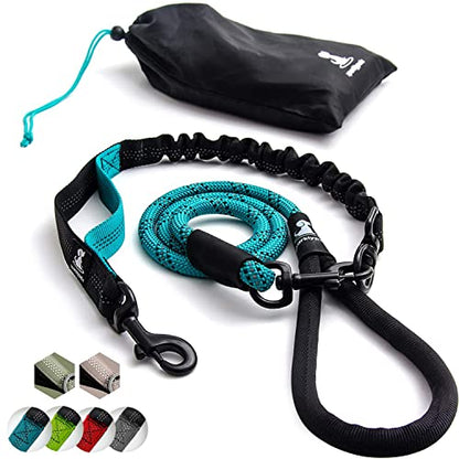 SparklyPets - Heavy Duty Bungee Rope Leash for Large and Medium Dogs - No Pull, Shock Absorber Long Dog Training Lead - No Slip Reflective Line for Outside (5.5 Ft Bungee Leash) - color: Teal