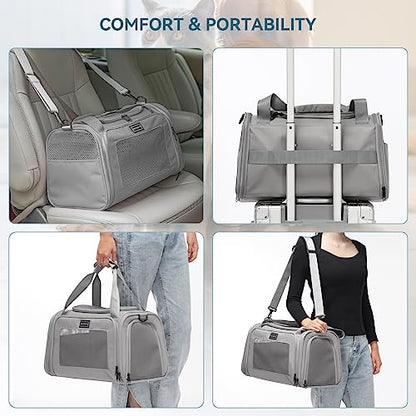 PETSFIT Cat Carrier Airline Approved, Soft Carrier for Small and Medium Cats Under 12 Lbs, Soft Cat Travel Bag, Kitten Carrier with Extendable Mat, Grey - color: Grey, size: Medium