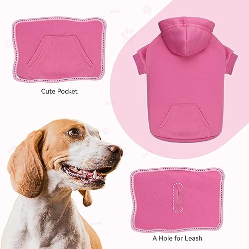 Dog Sweaters for Small Dogs Dog Hoodie Pet Sweater Solid Soft Brushed Fleece Pet Clothes Hoodie Sweatshirt with Pocket(Pink-S) - color: Pink, size: Small