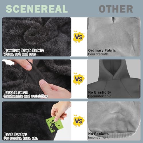 SCENEREAL Fleece Dog Sweaters Hoodie for Small Medium Large Dogs Girls Boys, Plush Fuzzy Dog Clothes Hoodies with Leash Hole, Winter/Fall Puppy Cold Weather Coat, Sherpa Hooded Sweatshirt, Black SM - color: Black, size: Small-Medium