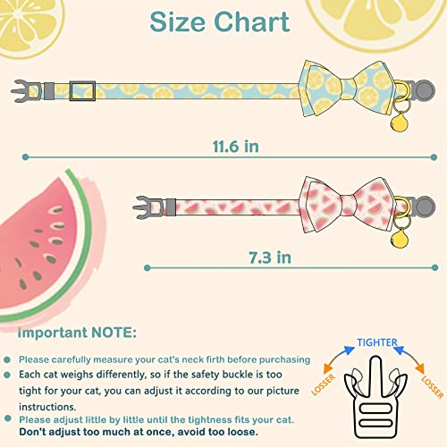 Faygarsle 2 Pack Cute Cat Collar with Bell Breakaway Bowtie for Male Female Cats Soft Fancy Pink Yellow Watermelon Lemon Pattern Spring Summer Cat Collar for Boy Girl Cats - color: Watermelon&Lemon