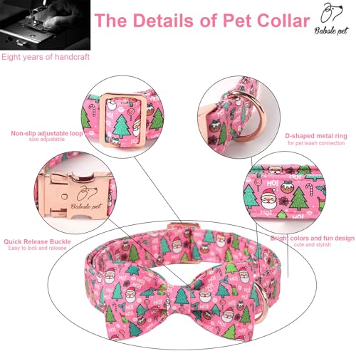 Christmas Dog Collar with Bow Tie - Cute Christmas Tree & Santa Pattern Pink Puppy Collar, Adjustable Metal Buckle Winter Holiday Bowtie Dog Collars for Small Medium Large Dogs XS - color: B-Pink Santa Claus, size: XS