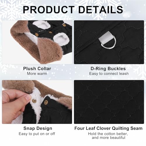 BEAUTYZOO Winter Dog Vest Coat with Harness Built in, Warm Puppy Jacket for Small Medium Dogs, Lightweight Cold Weather Small Dog Coat, Fleece Puffer Vest Windproof Snowproof Pet Clothes, Black - color: Black, size: L (Back: 17",Chest: 26")