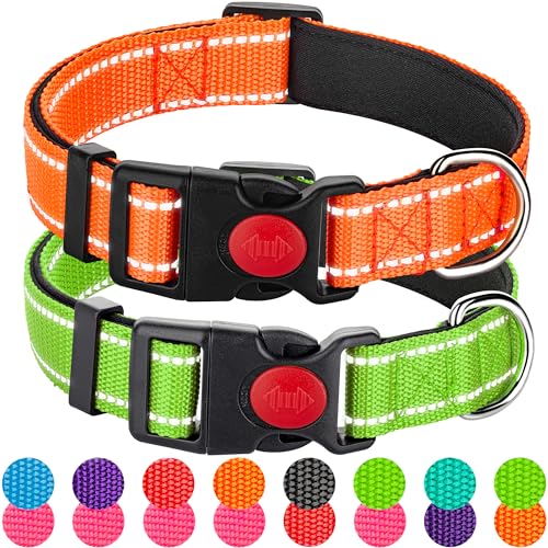2 Pack Reflective Dog Collars for Medium Dogs Girl Boys,Female Male,Nylon Dog Collars for Puppy small Large Dog with Quick Release Safety Buckle, Durable padded soft neoprene Dog Collar,Orange,Green,M - color: Orange&Green, size: M