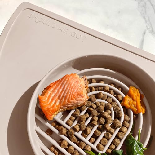Should We Go? Slow Feeder for Dogs & Cats, The Slowdown Bowl Silicone Slow Eating, Modern Lick Mat Design, Reduces Gulping, Fits 2 Cups, 7.5” Across x 1.5” Tall, Mealtime Challenge, Medium-Sand - color: Sand - Rainbow Design, size: Medium (7.5” Across x 1