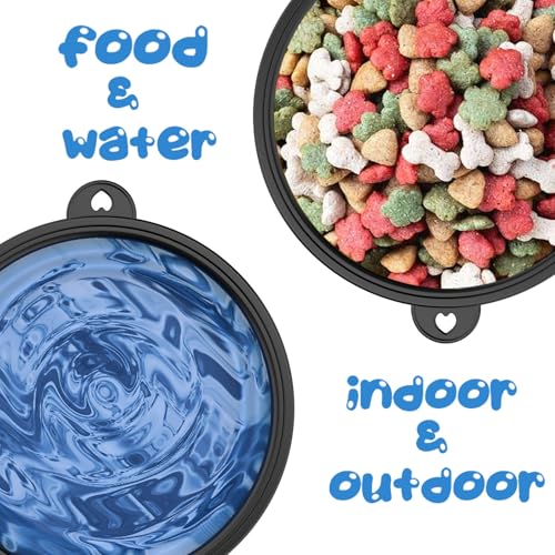 2 Pack [Slow Feeder Design + Regular], Collapsible Dog Bowl Travel Portable Pet Bowls, [34oz,1000ml] Foldable Food Water Feeding Dishes for Traveling Hiking Walking with Carabiners [Blue,Black] - color: Blue+Black