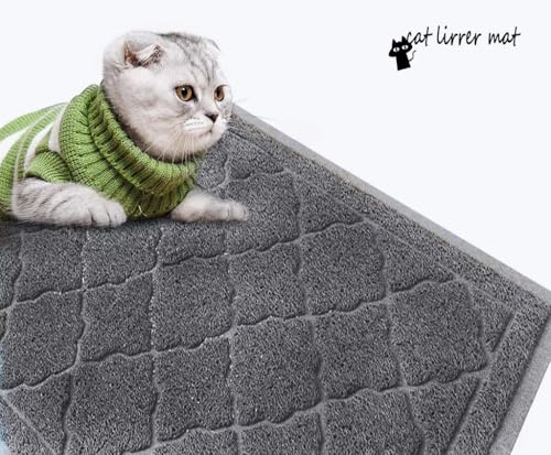 Cat Litter Mat Traps Litter from Litter Box XL Size 47"X36" Durable Trapping Rug, Non-Slip and Waterproof, Easy to Clean - color: Grey