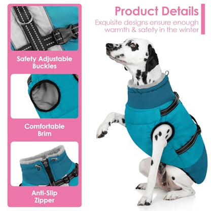 AOFITEE Dog Coat, Warm Dog Jacket with Harness Built-in, Waterproof Medium Dogs Cold Weather Coat with Zipper, Reflective Fleece Lined Pet Snow Jackets for Pug, Jack Russell, Boston Terrier, M - color: PineGreen, size: Medium
