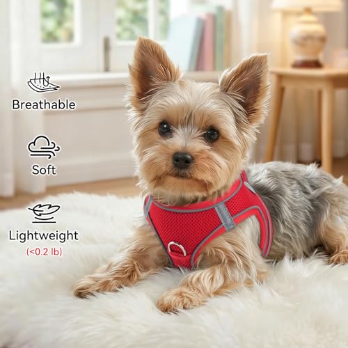 Joytale Small Dog Harness, Breathable Mesh Step-in Vest, Reflective Soft Padded Harnesses for Cats and Puppies Dogs, Red, XXXS - color: Red, size: XXXS--Chest: 10.5-12''