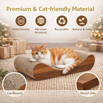 Simple Delxue Horizontal Cat Scratcher Pad, 23.6" Large Cat Scratcher Cardboard Lounge Bed, 100% Recyclable & Reversible Durable Cat Scratching Board - color: Bone Wood