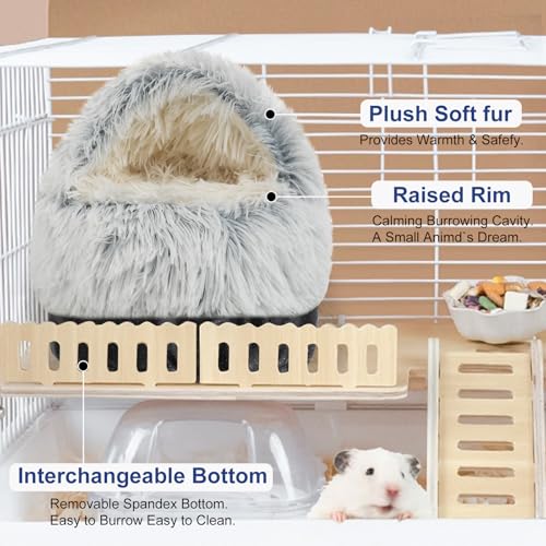 Soothing Guinea Pig Hideout, Doughnut Guinea Pig Bed with Hooded Cover, Washable Hamster Rabbit Bunny Bed, Washable Round Cave Beds for Small Animal Bunny Rabbit Hideout (Grey) - color: Grey