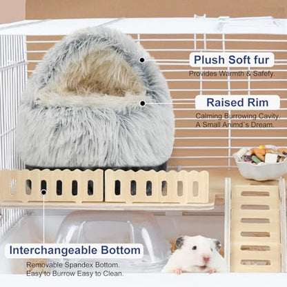 Soothing Guinea Pig Hideout, Doughnut Guinea Pig Bed with Hooded Cover, Washable Hamster Rabbit Bunny Bed, Washable Round Cave Beds for Small Animal Bunny Rabbit Hideout (Grey) - color: Grey