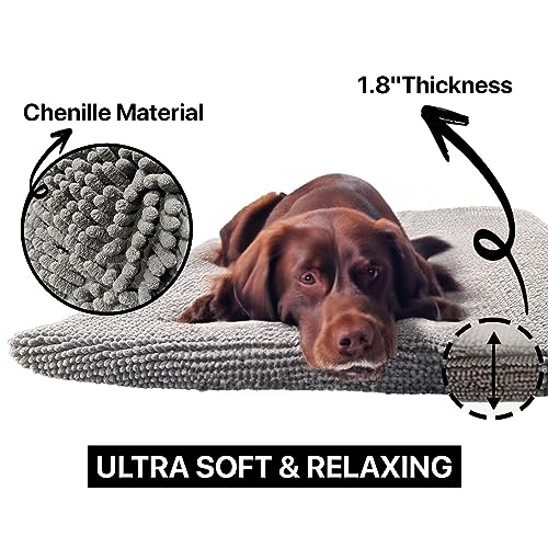 Muddy Mat® Dog Crate Bed mat, Comfortable Dog Pillow, Crate Bed for Large Medium Small Dogs and Cats, Ultra Soft & Relaxing Washable & Dryer Safe Chenille Material - Grey Large (28"x42") - size: Large (28"x42")