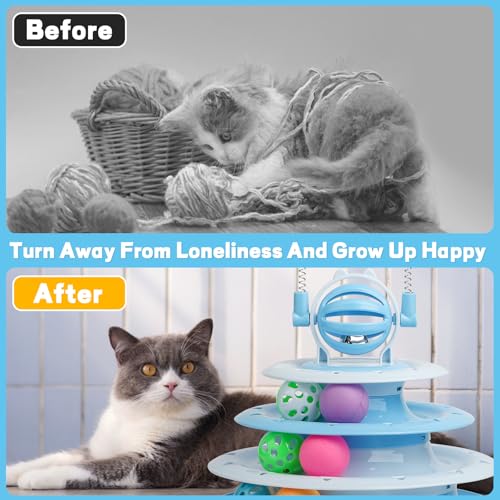 Goosheep Cat Toy Interactive Pet Plaything for Indoor Kitten Interactive Kitty Puzzle Ball with 2 Cat-Tease (Blue) - color: Blue