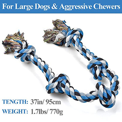LECHONG Dog Toys for Aggressive Chewers Tough Rope Chew Toys for Large and Medium Dog 3 Feet 5 Knots Indestructible Cotton Rope for Large Breed Dog Tug of War Dog Toy Teeth Cleaning - size: 1pack