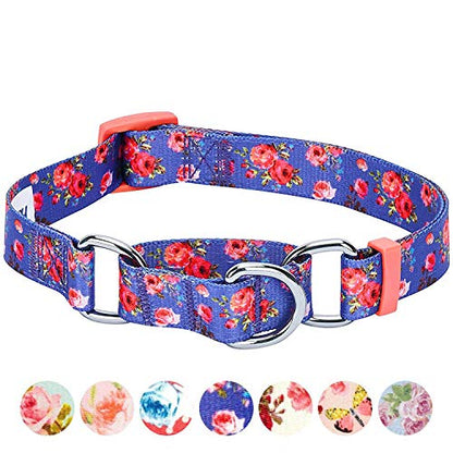 Blueberry Pet Spring Scent Inspired Rose Print Martingale Safety Training Dog Collar, Irish Blue, Medium, Heavy Duty Adjustable Collars for Dogs - color: Irish Blue, size: Medium