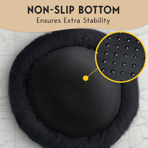 PetJett Calming Dog Bed Medium Size Dog - 30'' Donut Bed, Anti-Slip & Washable Super Soft Fluffy Plush Round Bed, Anti-Anxiety Premium Comfort Pet Bed, Fits Dogs up to 45 lbs - Black - color: Black, size: Medium - 30”L x 30”W x 8”Th