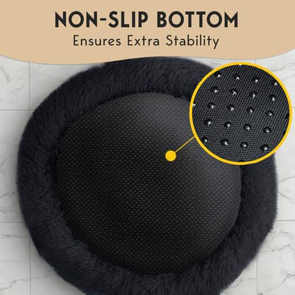 PetJett Calming Dog Bed Medium Size Dog - 30'' Donut Bed, Anti-Slip & Washable Super Soft Fluffy Plush Round Bed, Anti-Anxiety Premium Comfort Pet Bed, Fits Dogs up to 45 lbs - Black - color: Black, size: Medium - 30”L x 30”W x 8”Th