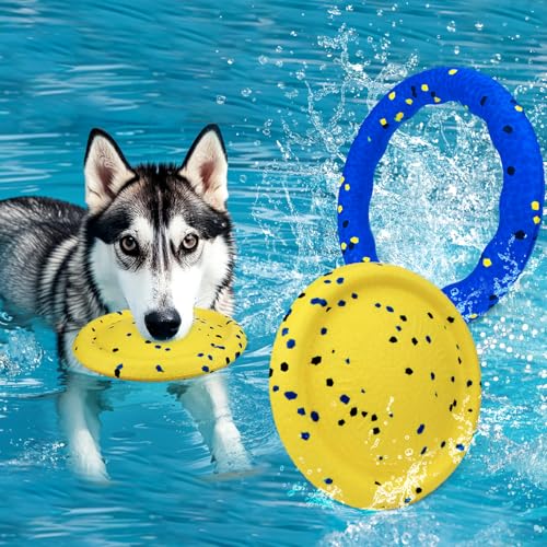 BABORUI Floating Dog Pool Toy – Durable E-TPU Dog Water Toy for Fetch & Chew, Bright Floating Dogs Toys for Pool, Beach & Outdoor Play – Dogs Beach Essentials (Blue Ring & Yellow Plate) - color: Blue Ring & Yellow Plate