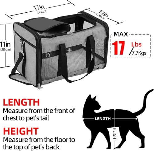 Soft Sided Cat/Dog Carrier,Collapsible Pets Travel Carriers for Pet/Puppy with Shoulder Strap & Removable Mat,Mesh Top Load Small Dogs/Cats Carry Bag Up to 17 Lbs TSA Airline Approved（Grey,M） - size: M Grey