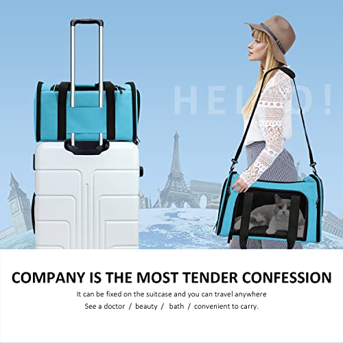 Henkelion Pet Carrier for Small Medium Cats Puppies up to 15 Lbs, Airline Approved Small Dog Travel Puppy Carrier Soft Sided, Collapsible - Blue - color: Blue, size: 17.0"L x 11.0"W x 11.0"H