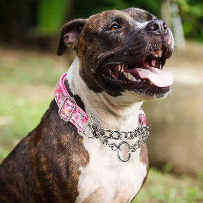Reflective Martingale Dog Collar with Soft Padded,Adjustable Heavy Duty Choke Steel Chain Big Dog Training, Walking, Hunting Collar for All Breeds (Pink Flowers XXL) - color: 2, size: XXL(Neck23"-30")