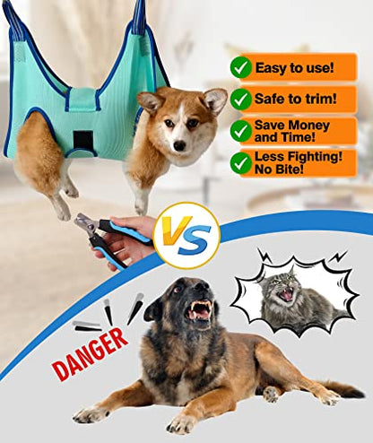 Kkiimatt Dog Grooming Hammock,Medium - Large Hanging Harness Holder for Nail Clipping,Nail Trimming Hammock for Pet,Grooming Sling Hanger Restraint for Claw Care - color: Large 42 LB Max/Turquoise
