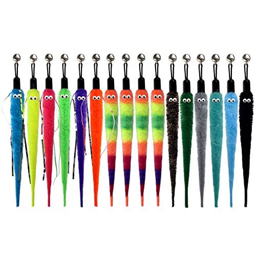 Cat Wand Toy Refills 16PCS with Bells, Interactive Durable Worm Attachments for Indoor Cats, Safe Teaser Replacement Cat Toys - color: 16Pcs Worm Refills
