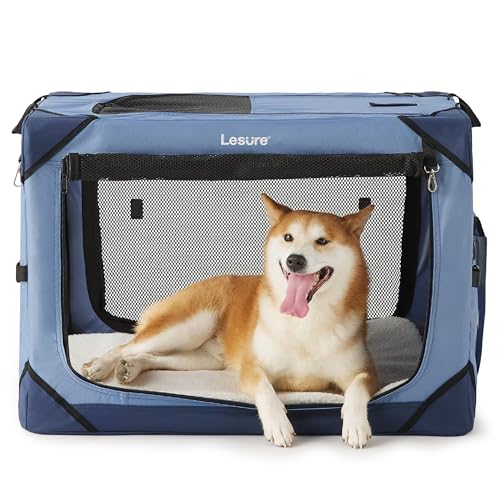 Lesure Collapsible Dog Crate - Portable Travel Kennel for Medium Dog, 4-Door Pet Crate with Mesh Windows, Indoor & Outdoor, Blue - color: Blue, size: 30.0"L x 21.0"W x 21.0"H