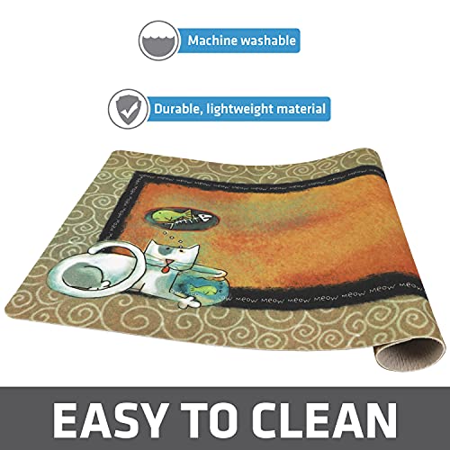 Drymate Cat Bowl Placemat, Pet Food Feeding Mat - Absorbent Fabric, Waterproof Backing, Slip-Resistant - Machine Washable/Durable (USA Made) (12” x 20”) (Fish Kitty) - color: Fish Kitty, size: Small (12" x 20")
