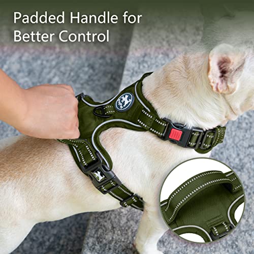 PoyPet No Pull Dog Harness, No Choke Reflective Dog Vest, Adjustable Pet Harnesses with Easy Control Padded Handle for Small Medium Large Dogs(Military Green,XS) - color: Military Green, size: XS
