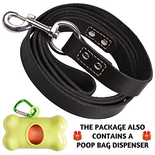 ADITYNA Heavy Duty Leather Dog Leash 6 ft x 1" - Strong, Soft Training Lead for Large & Extra Large Breeds (XL - 6 ft x 1 inch, Black) - color: Black, size: XL - 6 ft x 1 inch