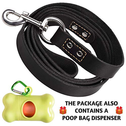 ADITYNA Heavy Duty Leather Dog Leash 6 ft x 1" - Strong, Soft Training Lead for Large & Extra Large Breeds (XL - 6 ft x 1 inch, Black) - color: Black, size: XL - 6 ft x 1 inch