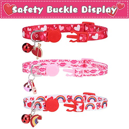 Breakaway Cat Collars with Bell & Cute Pendants, 3 Pack Safety Buckle Kitten Collars, Adjustable Pet Collar Ideal for Girl Boy Cats Puppy (Love Heart) - color: Style A - Love Heart