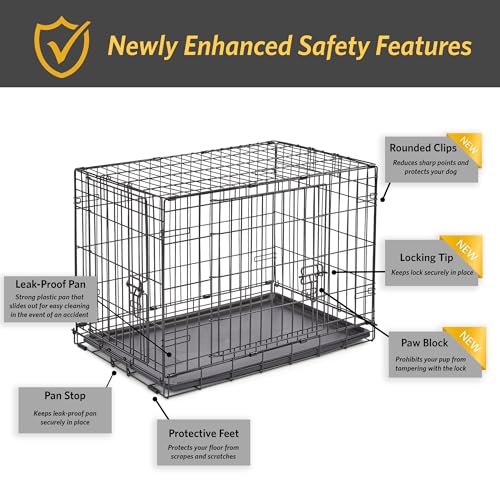 Midwest Homes for Pets 30-Inch New World Crate for Medium Breeds, 21-40 lbs, Double Door Folding Dog Crate, Leak-Proof Tray & Secure Latches, Portable, Durable & Easy to Assemble - size: 30.0"L x 19.0"W x 21.0"H