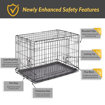 Midwest Homes for Pets 30-Inch New World Crate for Medium Breeds, 21-40 lbs, Double Door Folding Dog Crate, Leak-Proof Tray & Secure Latches, Portable, Durable & Easy to Assemble - size: 30.0"L x 19.0"W x 21.0"H