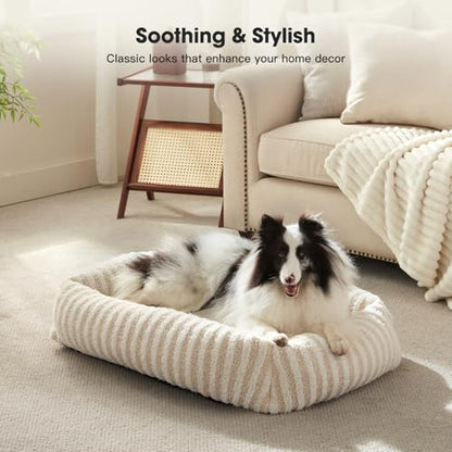 MIXJOY Dog Bed Large Size, Washable Large Dog Beds with Removable Cover, Rectangle Pet Beds for Big Dogs, Soft Warming Calming Pet Bed with Non-Slip Bottom, 36"x27"x8", White - color: White, size: L(36"Lx27"Wx8"Th)