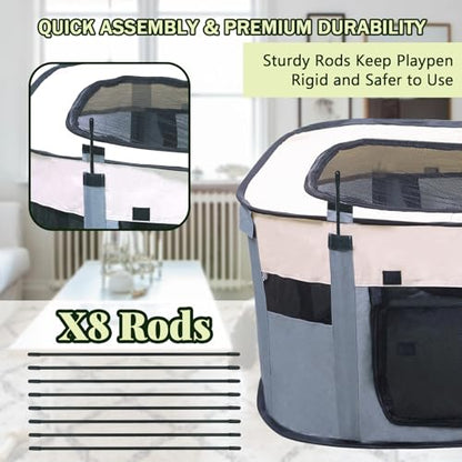 Dog Playpen Portable Cat Dog Playpen for Indoor & Outdoor Foldable Kennel Tent Crate,Water-Resistant Breathable Shade Cover, Dog Crate for Small Animals with Carrying Case - size: S(29" x 22" x 16")