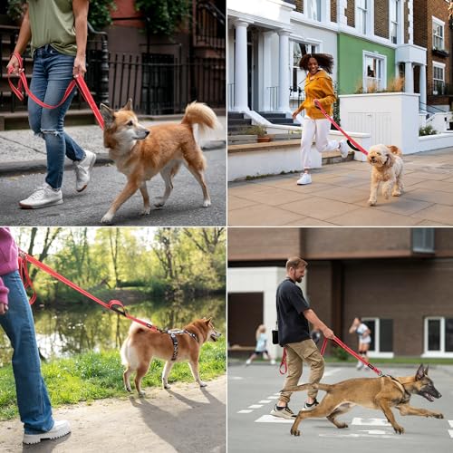 6 Foot Red Dog Leashes for Large Medium and Small Breed Dogs That Pull,Reflective Nylon Heavy Duty Dog Leash with 2 Comfortable Padded Traffic Handles and Car Seat Belt for Walking and Training - color: Fiery red